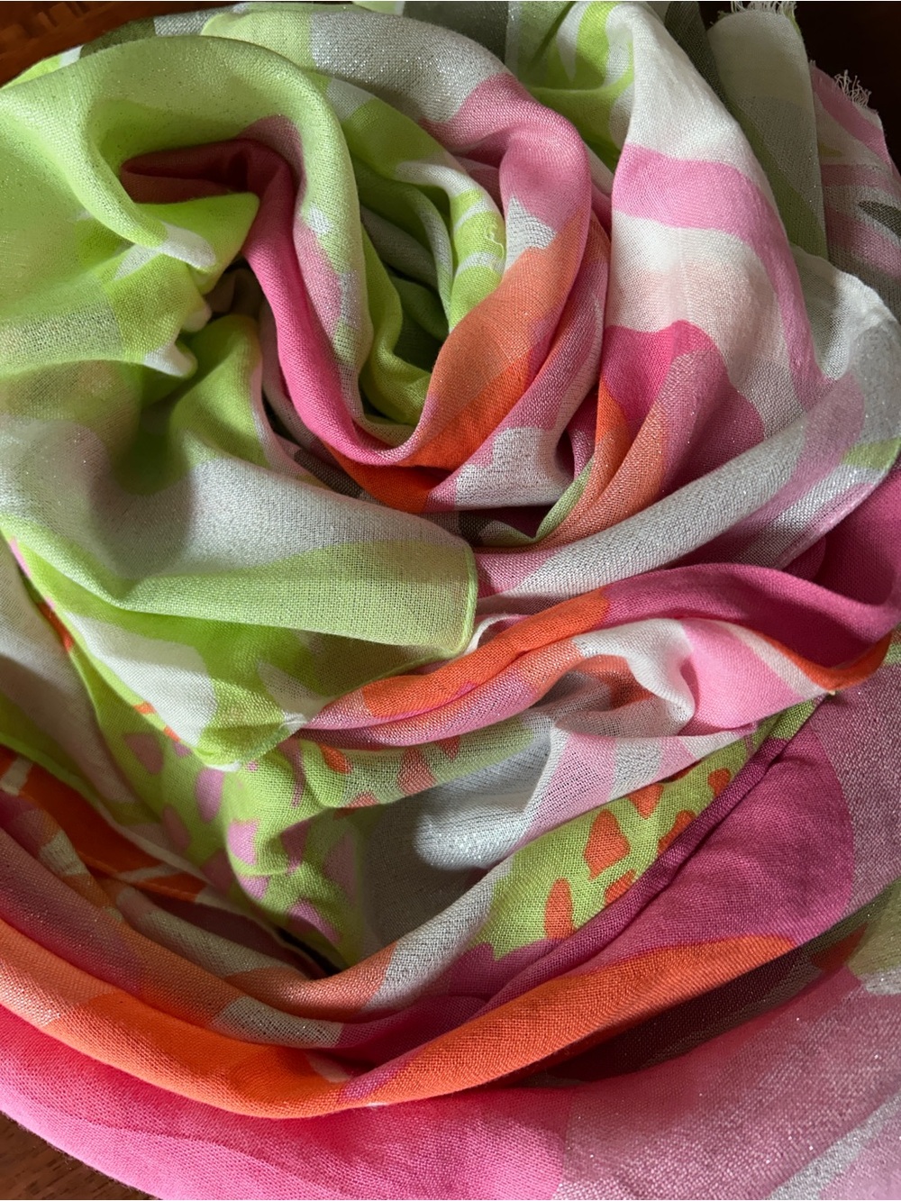 Pink Green Orange White Lightweight Scarf/wrap 24“ x 79“ colorful